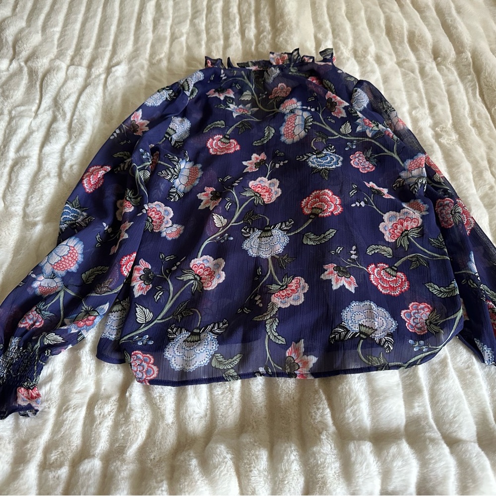 LOFT Floral Sheer Long Sleeve Top